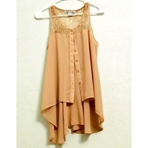 Sans Souci Sheer Tan Sequin Tank Top Button-up